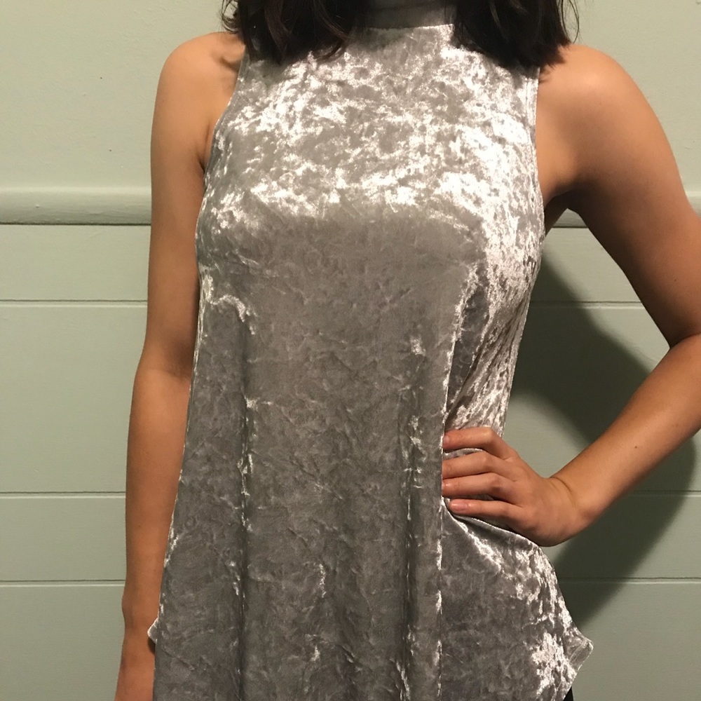 Polyester silver sleeveless top